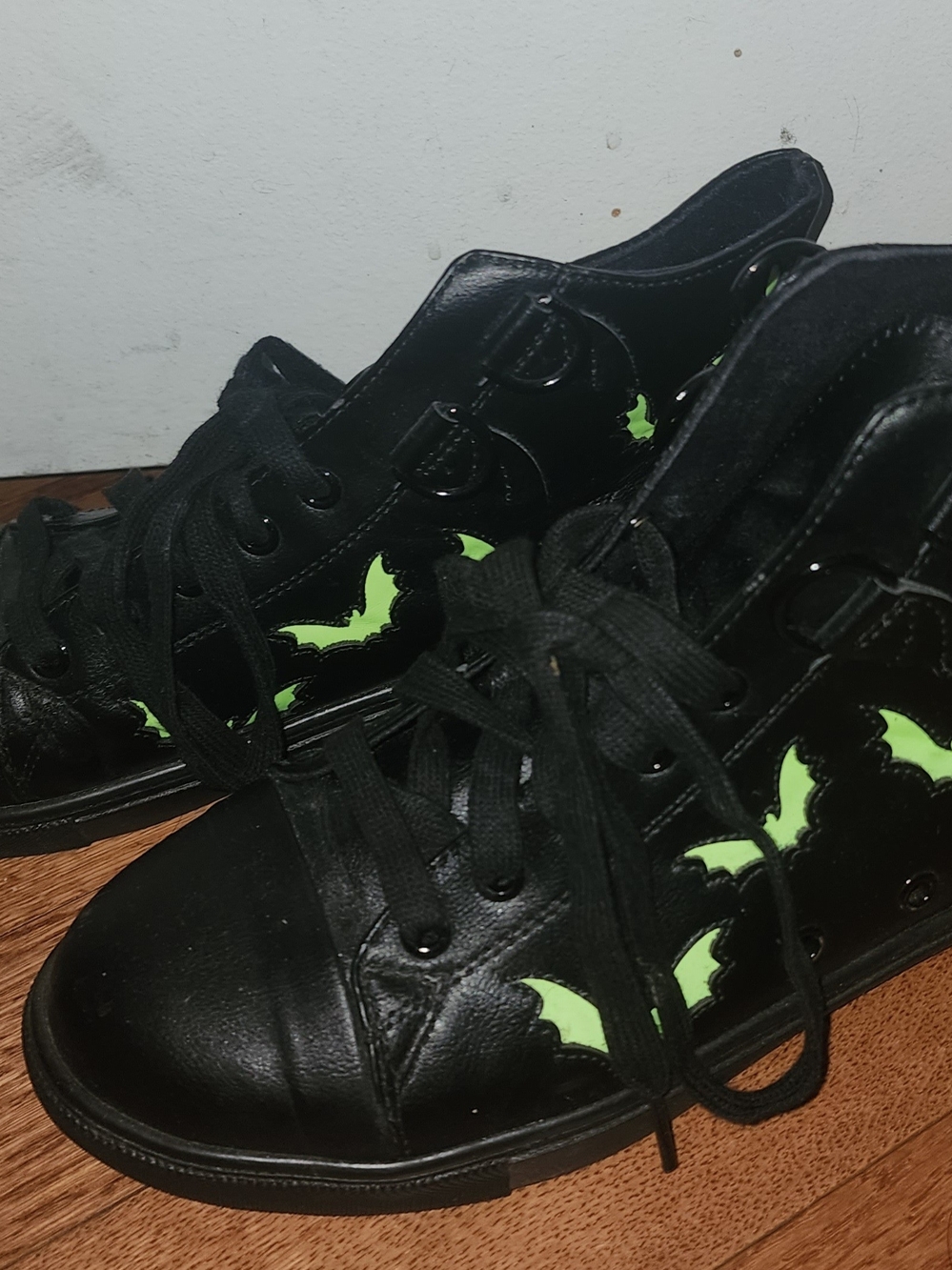 Black High-Top Sneakers with Neon Green Bat Accents